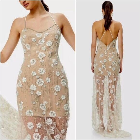Elliatt Retusa Embellished Mesh Gown XS New with Tag with Sheer Panel Prom Bride - Picture 1 of 14